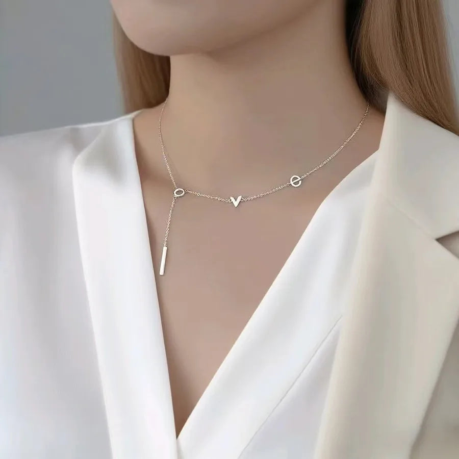 Titanium Steel Heart Pendant Necklace X017-LOVE-Necklace-Steel Color