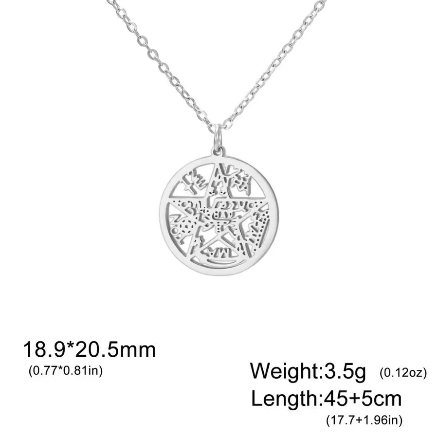 Stainless Steel Pentagram Pendant Necklace Steel Color Hollow Five-pointed Star