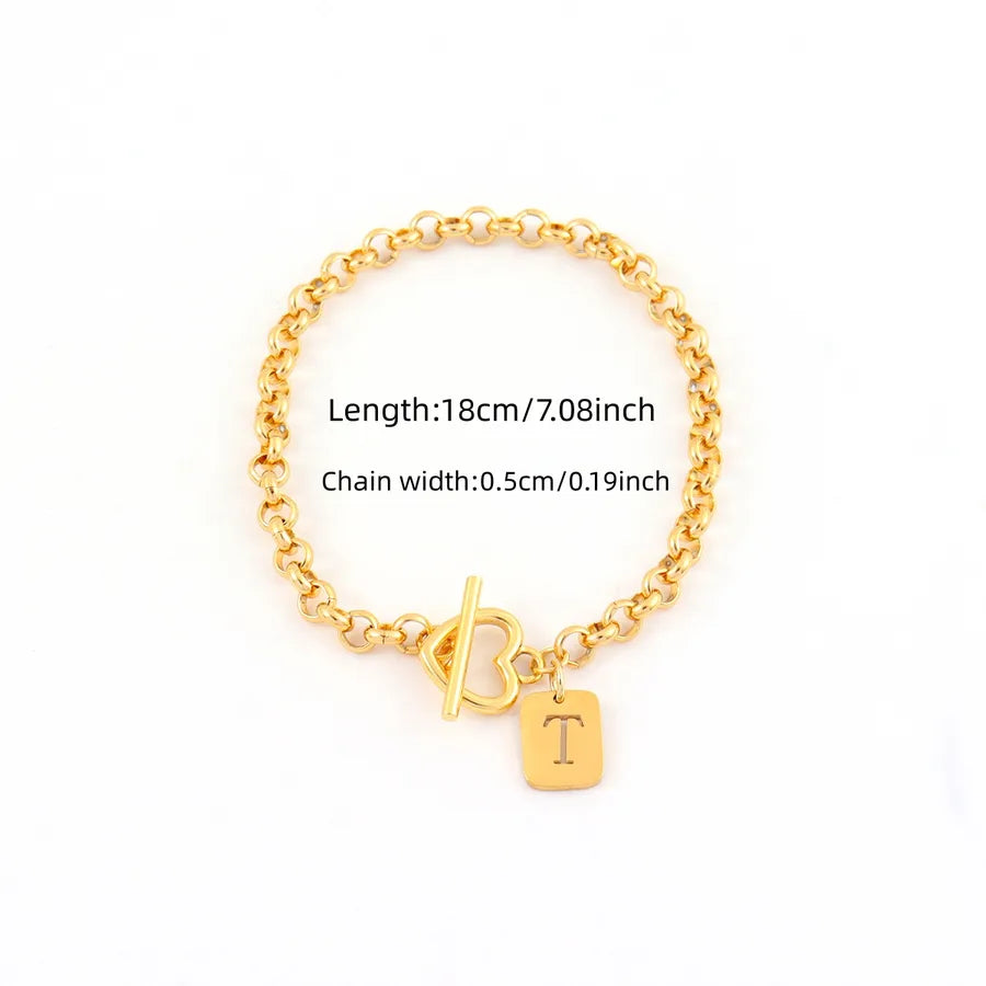 Gold Heart Initial Lock Bracelet for Women Gold t