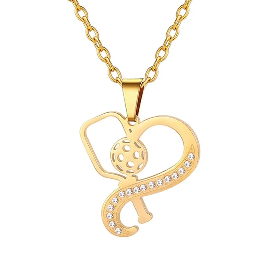 Stainless Steel Sports Pendant Necklace Gold Heart Movement