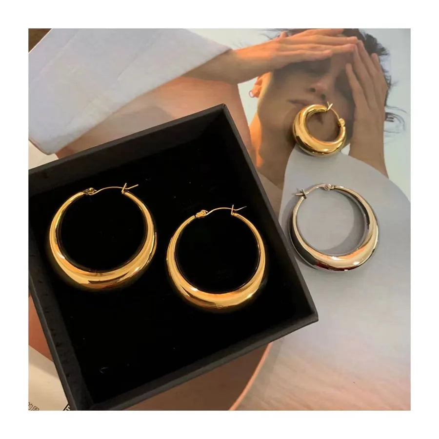 Gold Stainless Steel Moon Hoop Earrings