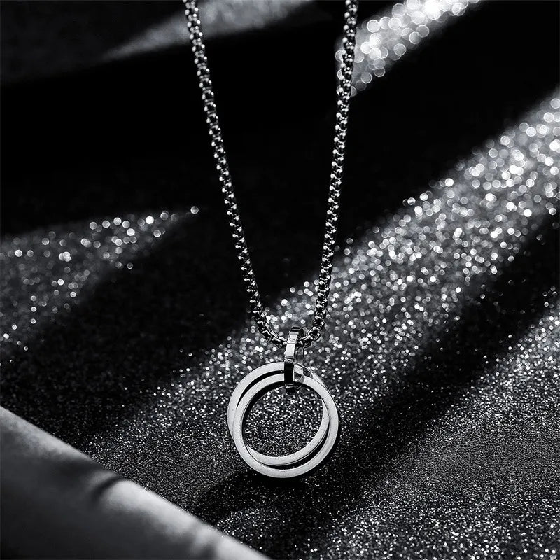 Double Ring Titanium Steel Pendant Necklace