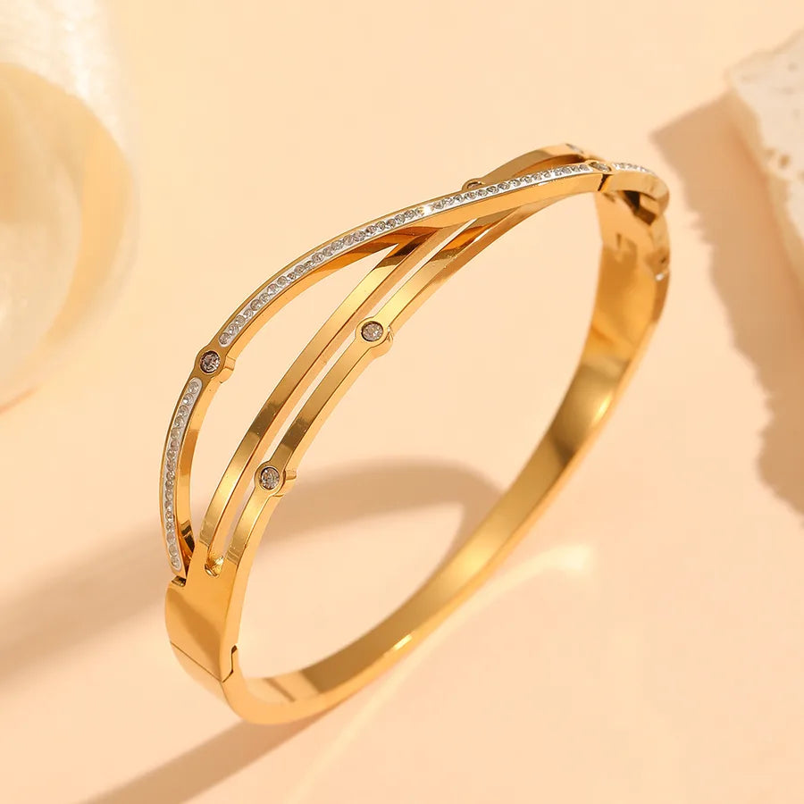 18K Gold PVD Geometric Stainless Steel Bangle Bracelet#14