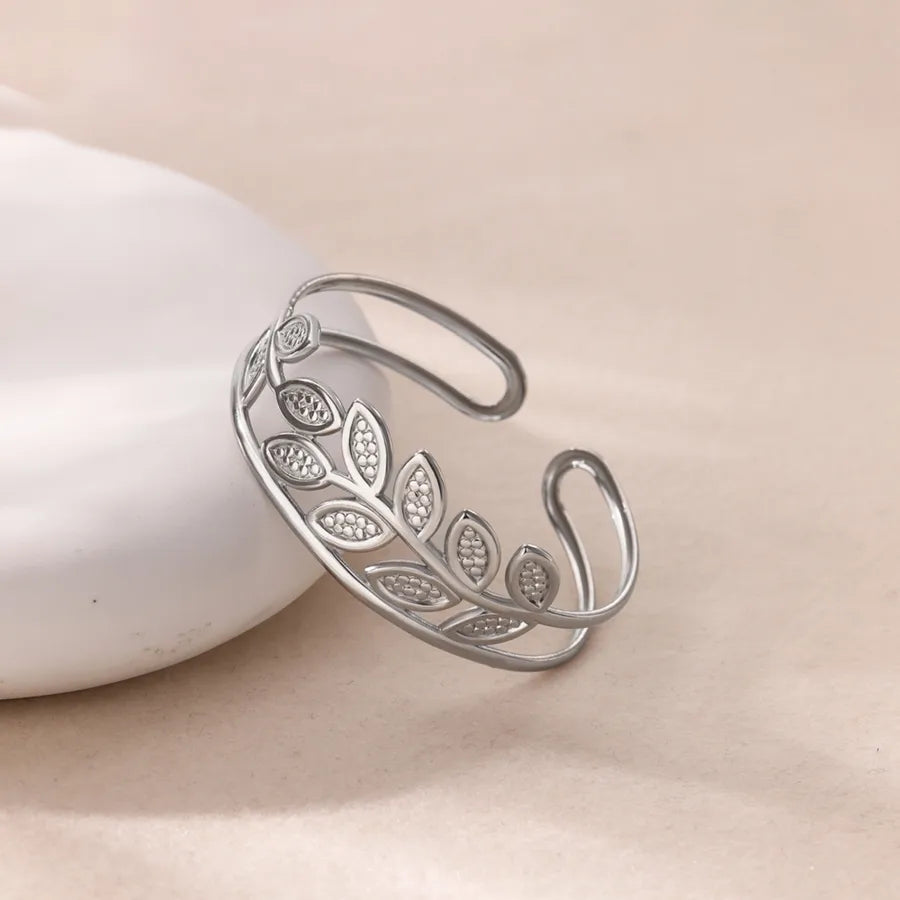 18K Gold Leaf & Flower Stainless Steel Bangle