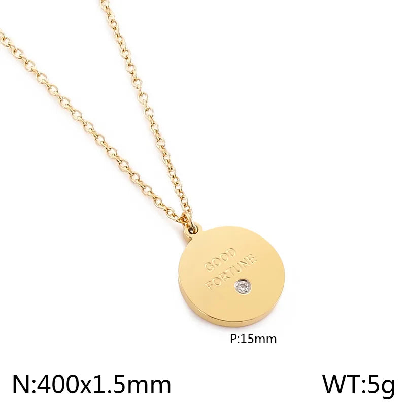 Good Fortune Letter Pendant Necklace Promotion Gold KN198659-KLX