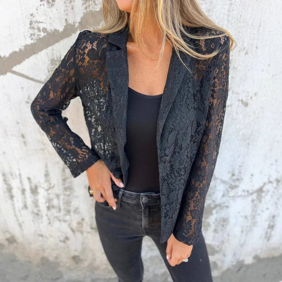 Women's Solid Color Lace Blazer Shirt