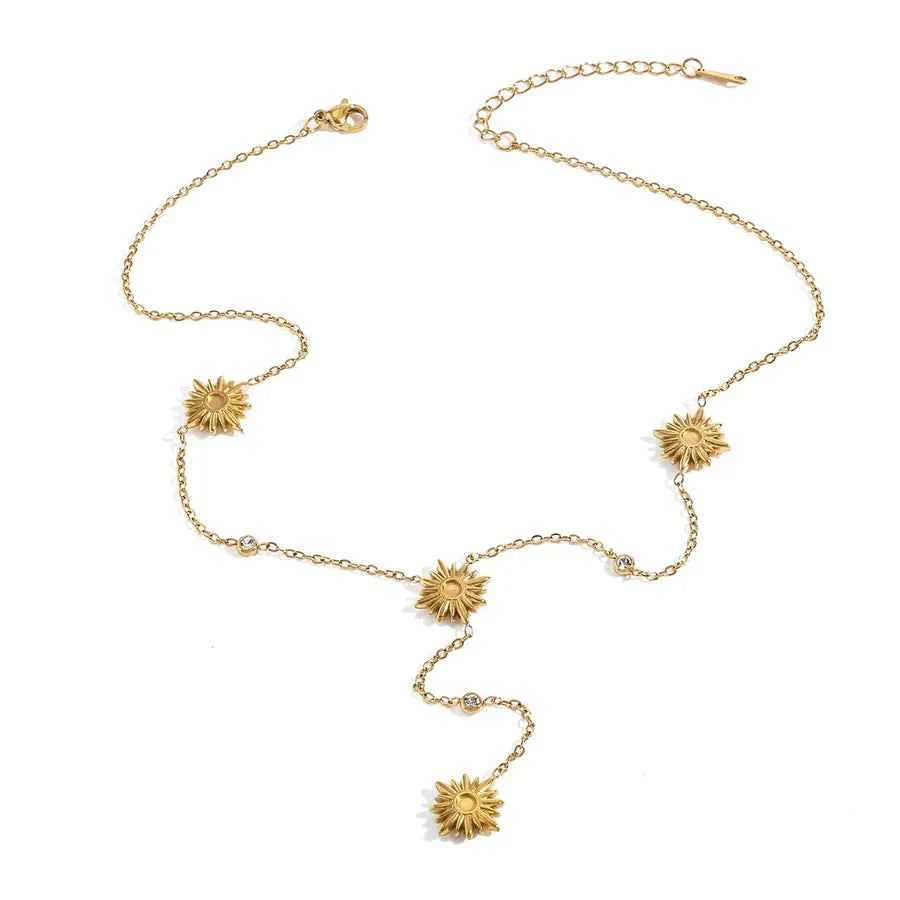 18K Gold Sunflower Zircon Stainless Steel Necklace