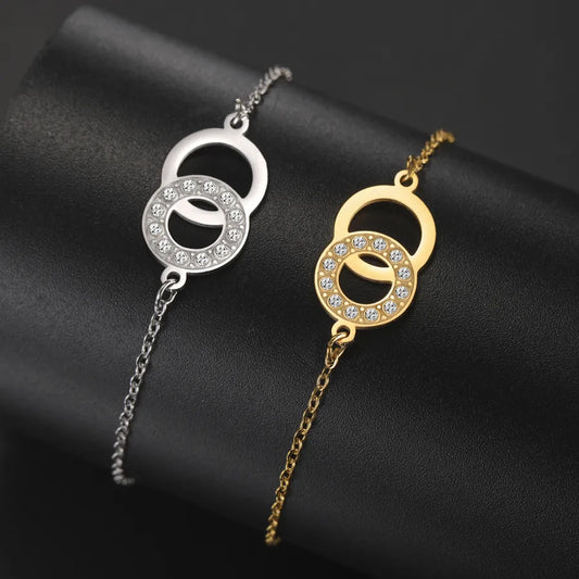Double Ring Zircon Bracelet – Gold Plated Steel