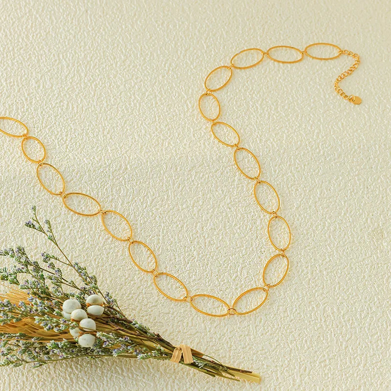 18K Gold PVD Stainless Steel Oval Necklace