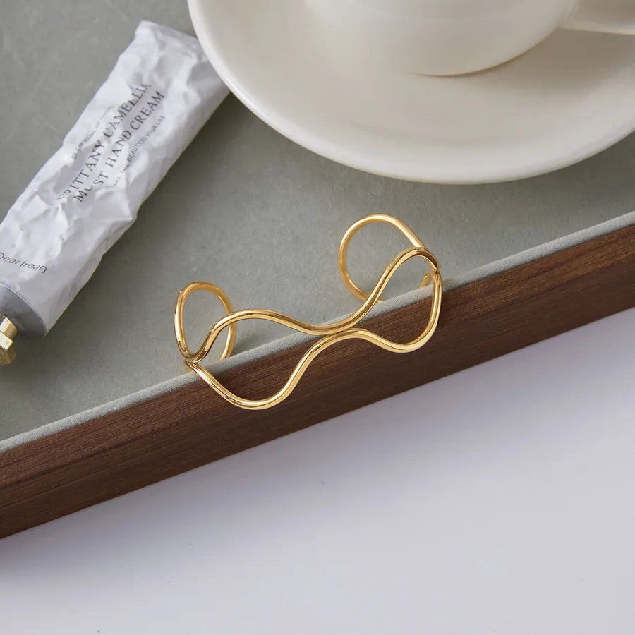 Gold Double Layer Open Bangle Bracelet