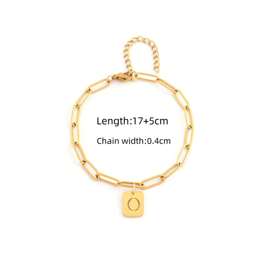 Gold Initial Paperclip Chain Bracelet Gold O