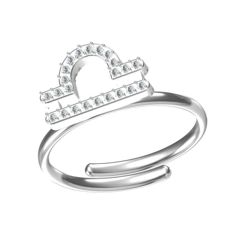 Titanium Zodiac Star Ring for Women Adjustable Opening Silver Libra-R0032s-11