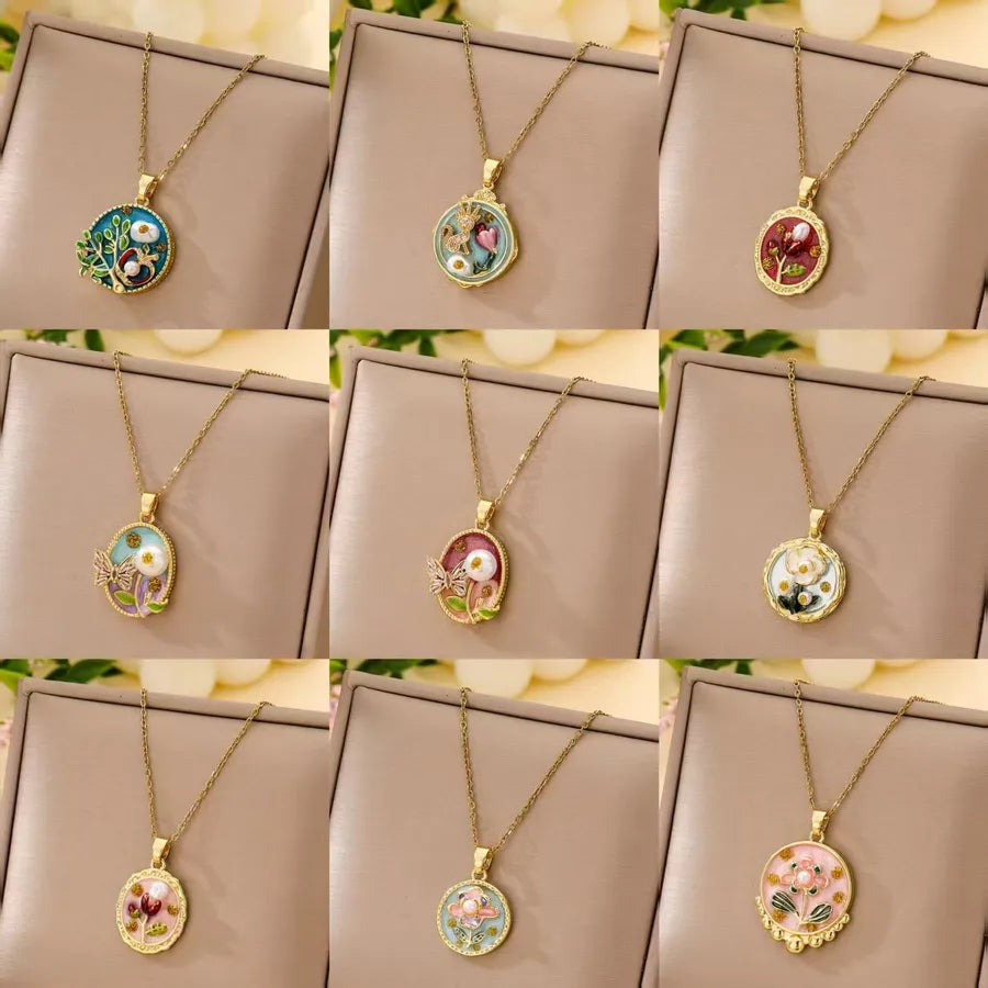 Boho Floral Pendant Necklace – Titanium Steel