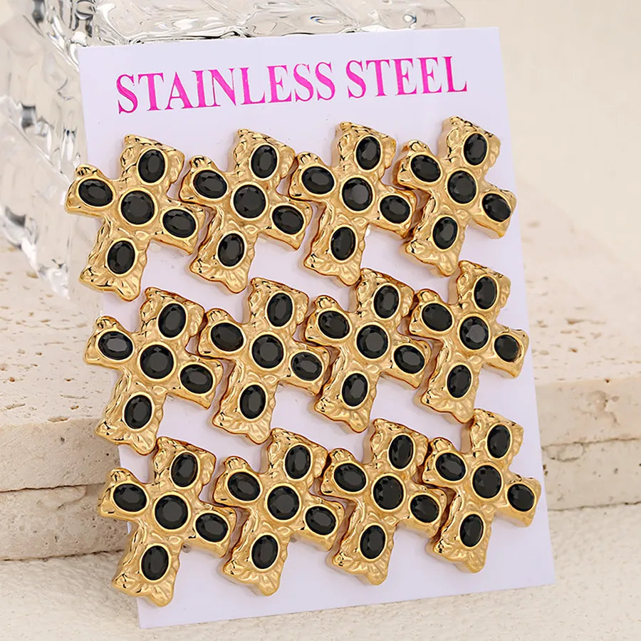 Gold Cross Zircon Earrings – Titanium Steel