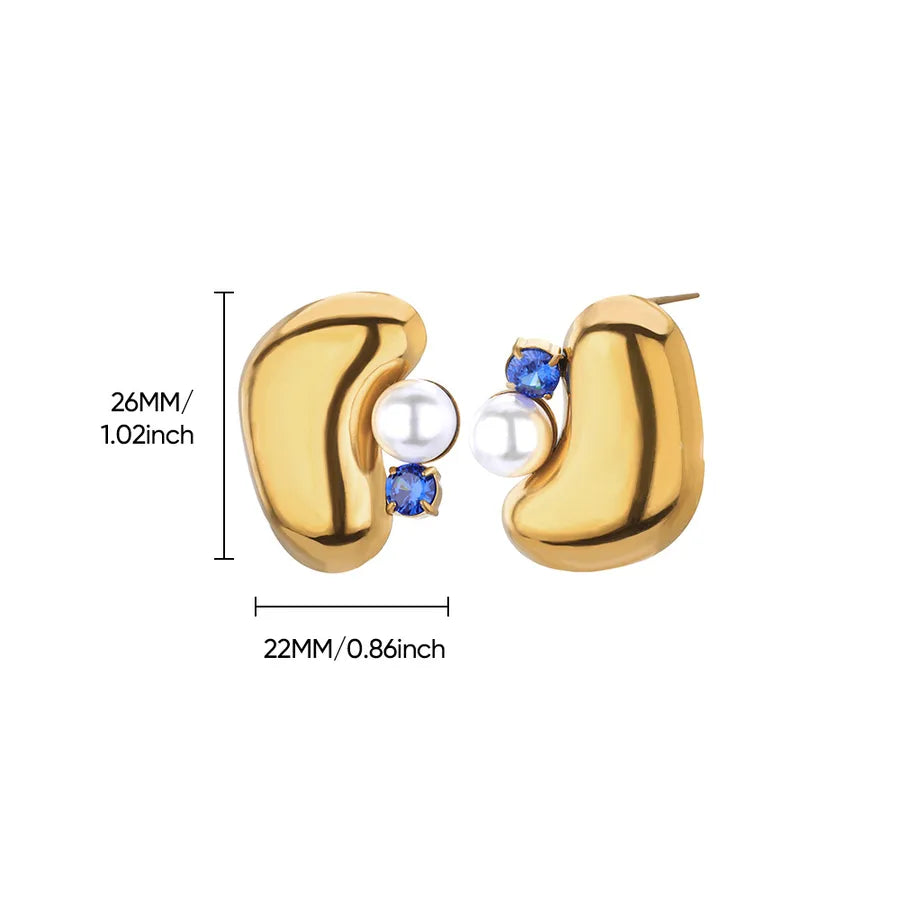 Colorful Pearl & Zircon Stud Earrings – 18K Gold 12