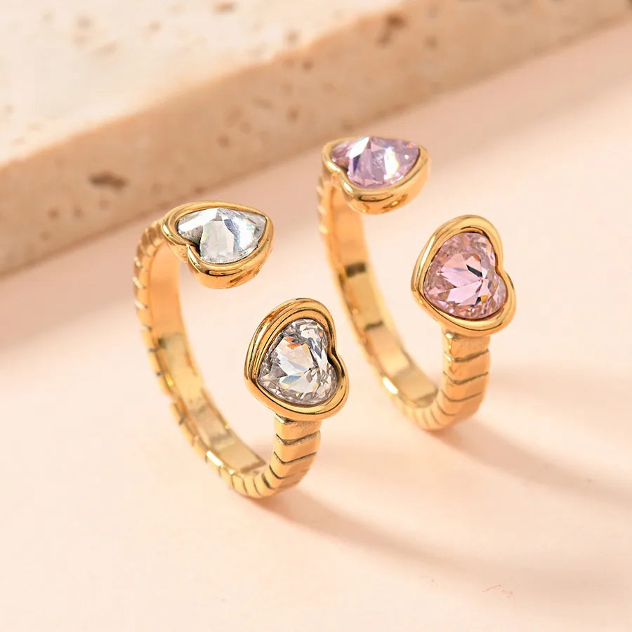 Titanium Steel Open Ring with 3D Heart & Zirconia