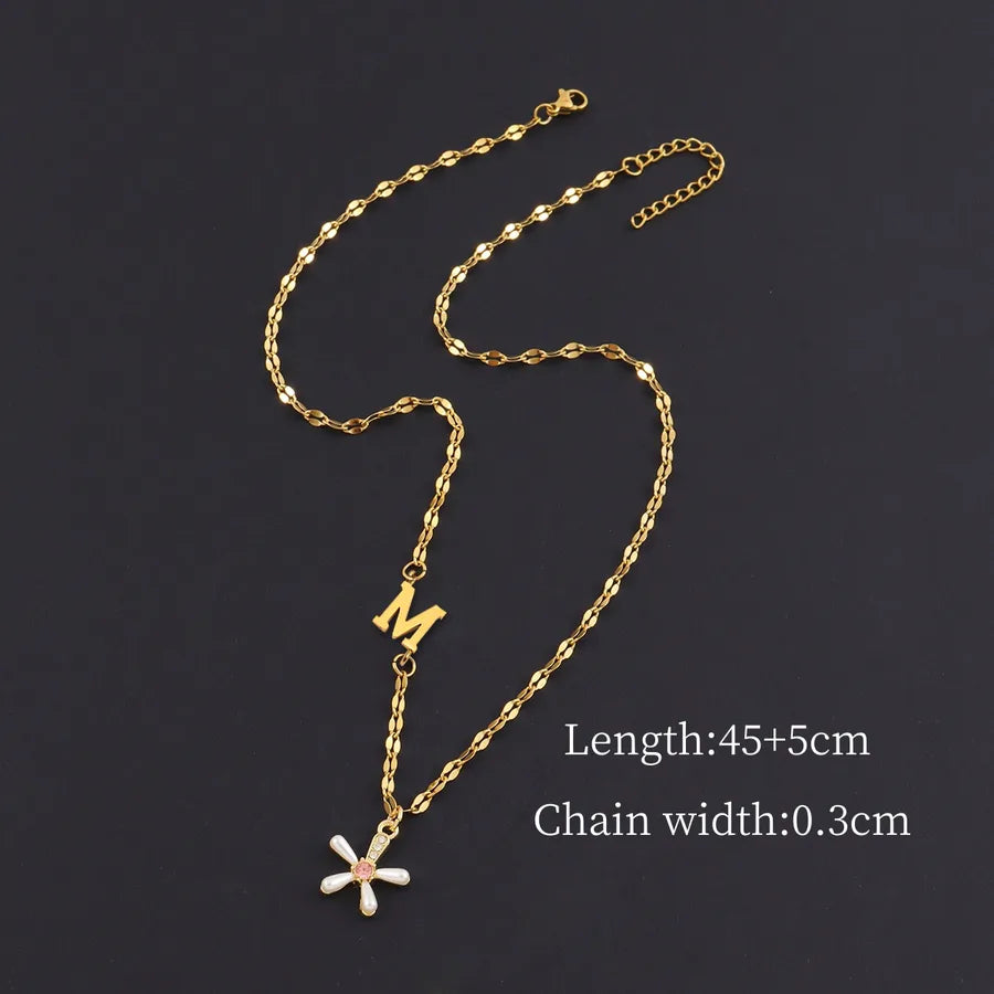 Gold Initial Flower Pendant Necklace for Women Gold m