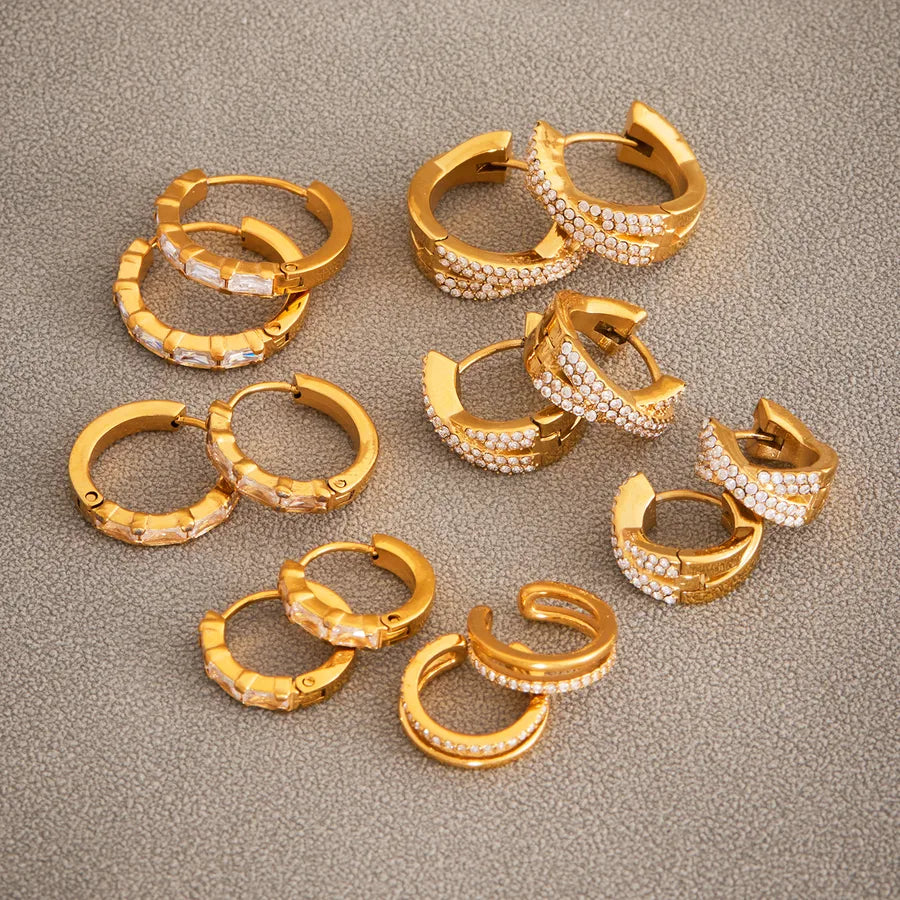 18K Gold Zircon Cross Earrings for Women