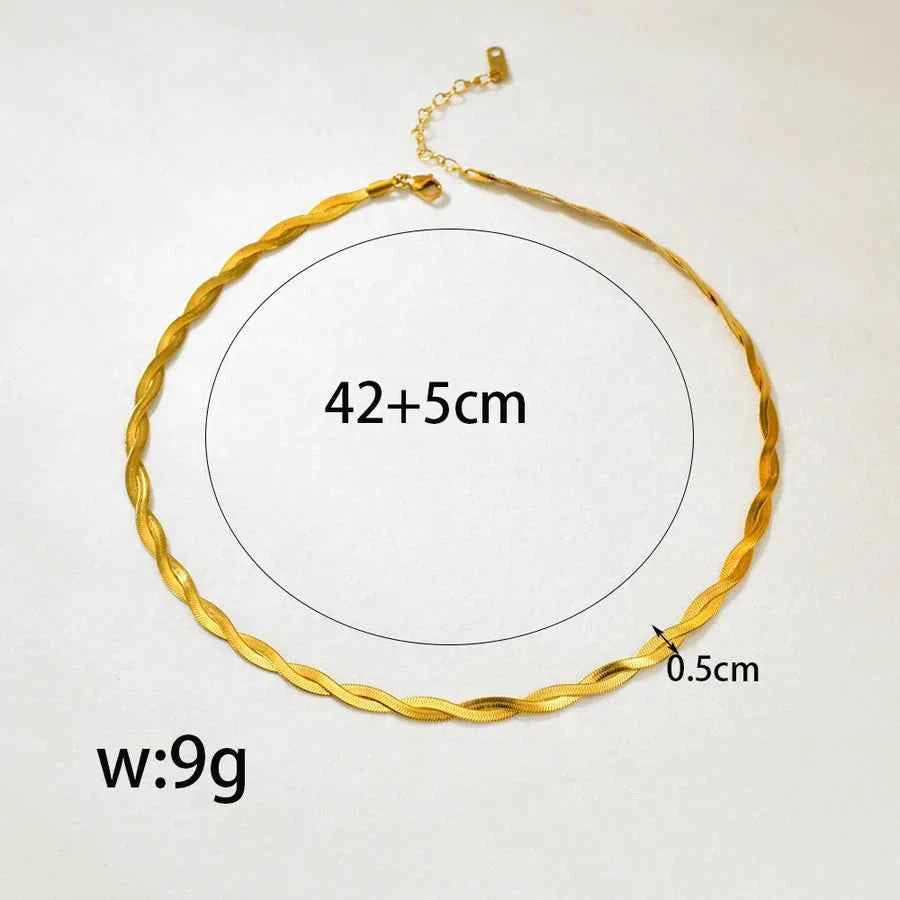18K Gold Plated Herringbone Chain Necklace & Bracelet