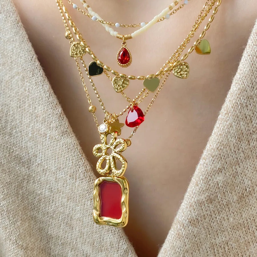 Gold Plated Titanium Steel Floral Geometric Necklace