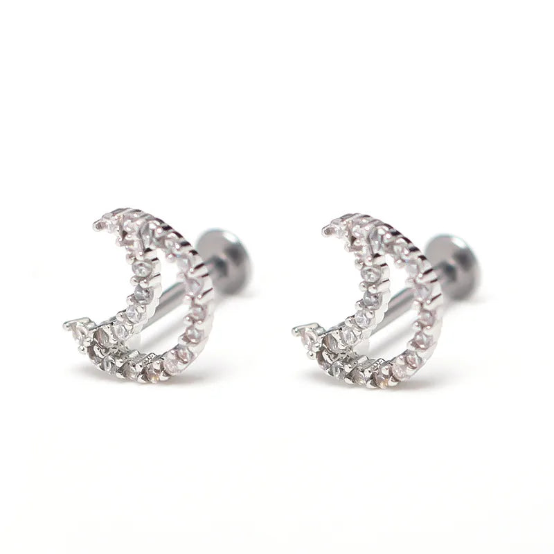 Moon Shaped Gold Stainless Steel Stud Earrings