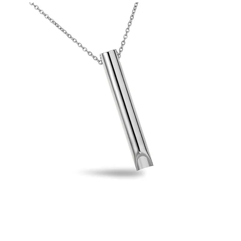 Titanium Steel Stress Relief Whistle Necklace Breathing Whistle Steel Color 60CM