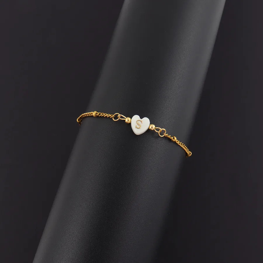 Gold Heart Initial Bracelet with Shell Charm
