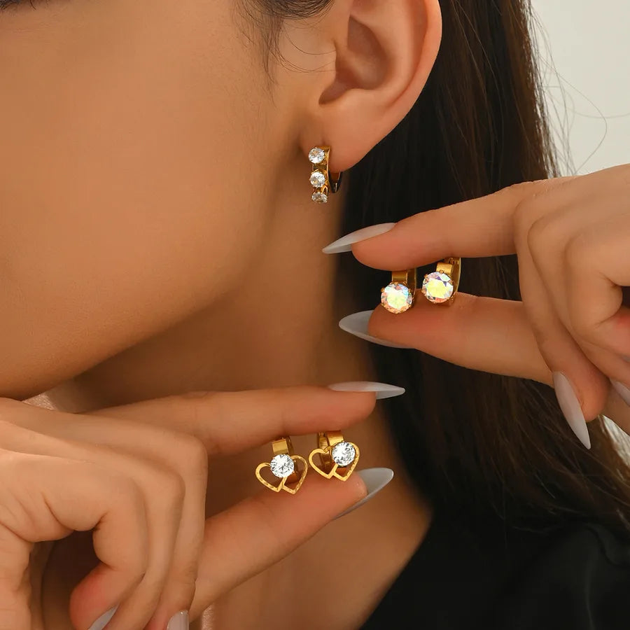 Gold Heart Glow Zircon Earrings