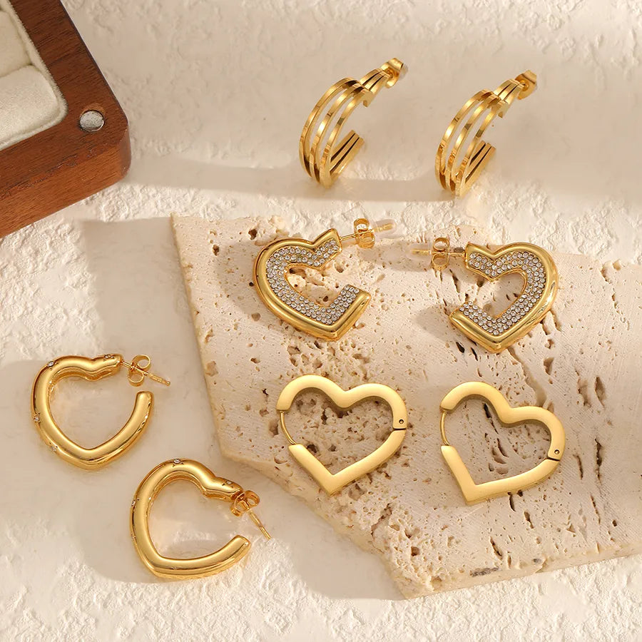 18K Gold Heart Stud Earrings for Women