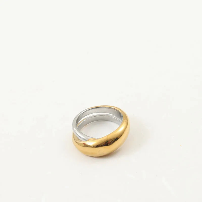 Bicolor Titanium Steel Geometric Ring