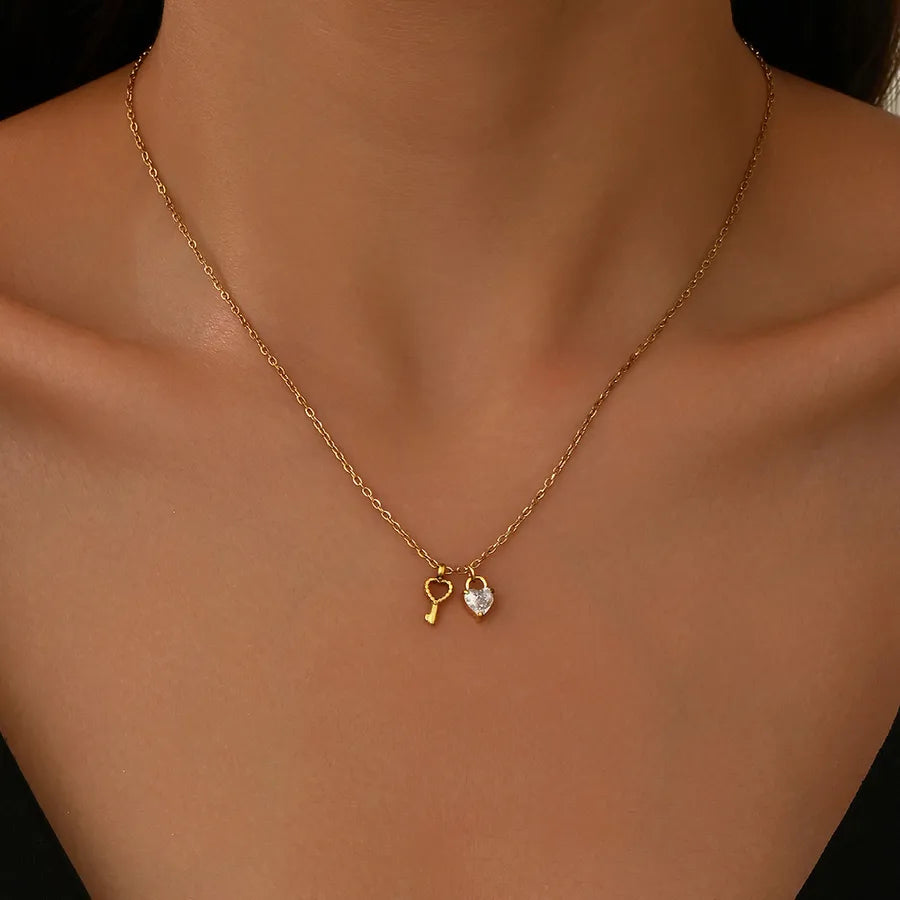 Heart & Key Pendant Necklace for Women