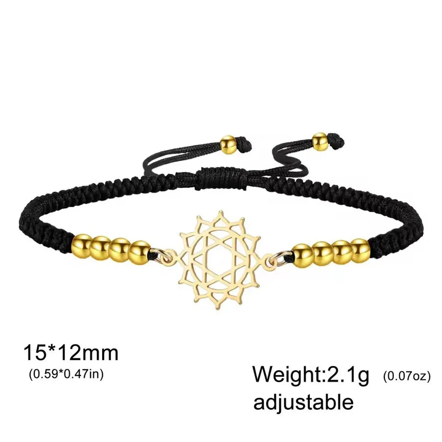 Mandala Lotus Red Rope Bracelet Element 5- Gold with Black Cord
