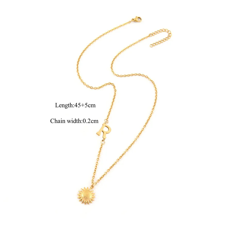 18K Gold Plated Sun & Letter Pendant Necklace Gold R