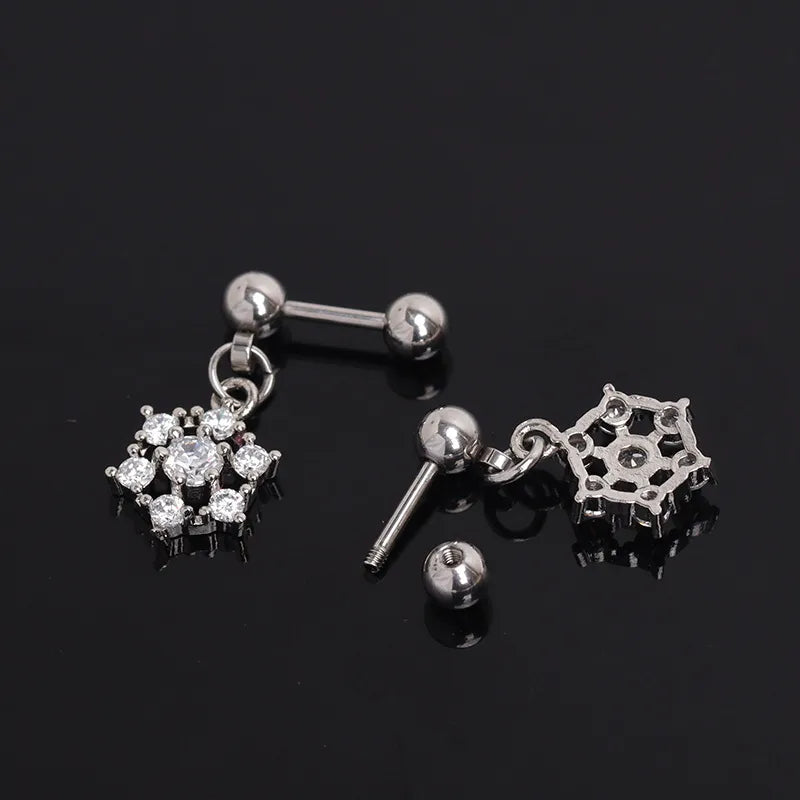Gold Snowflake Stainless Steel Stud Earrings