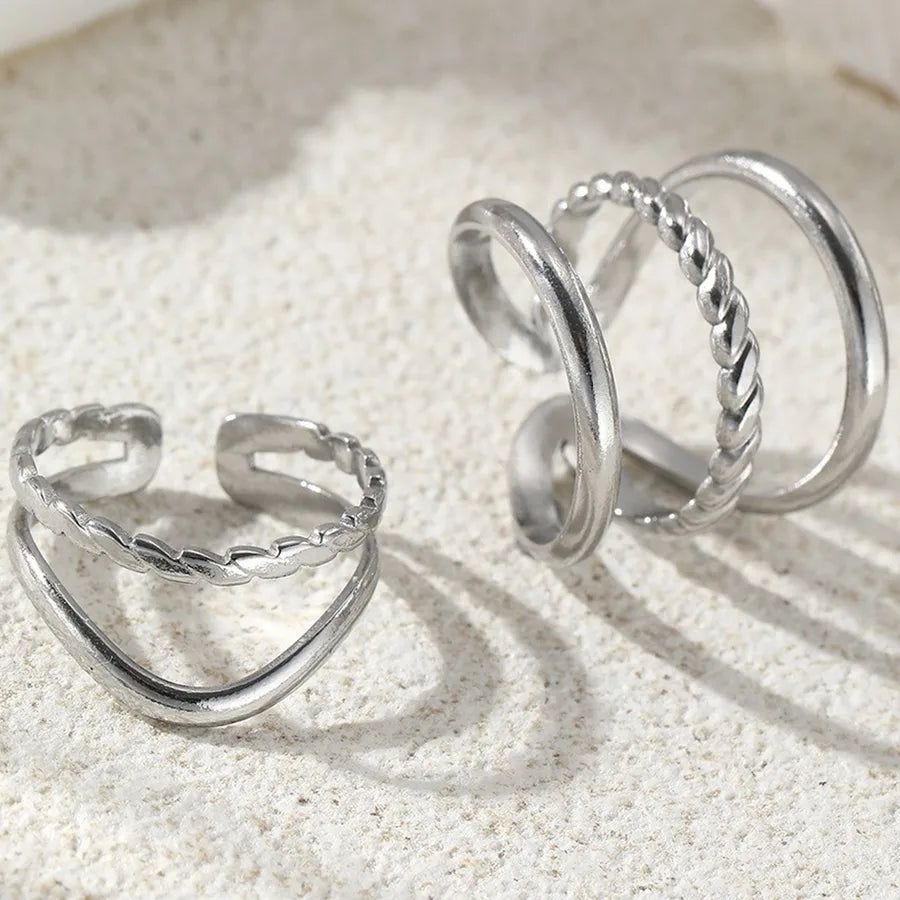 18K Gold Plated Stainless Steel Open Ring Average Size Steel Color 003#