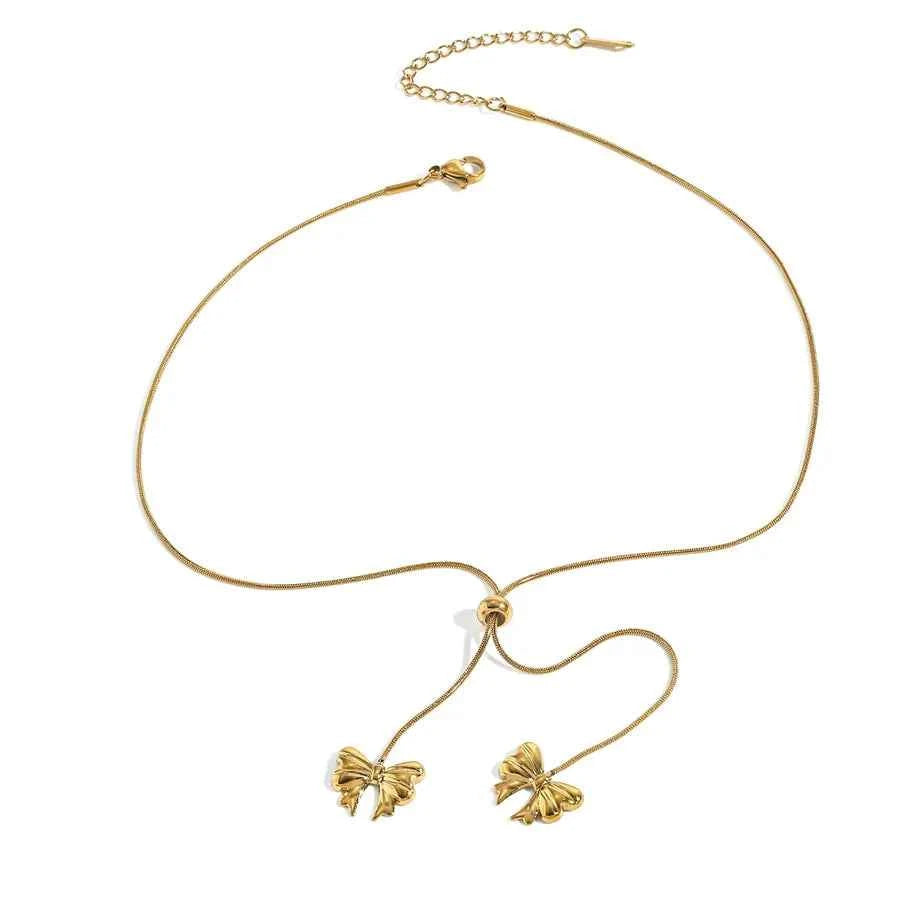 18K Gold Heart & Bow Stainless Steel Necklace