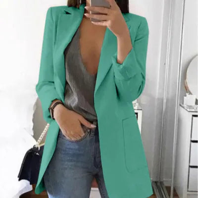 Women's Slim Fit Open Front Blazer Cardigan Green