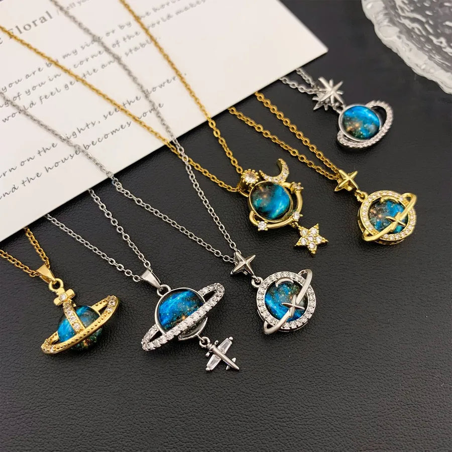 Starry Sky Planet Zircon Pendant Necklace