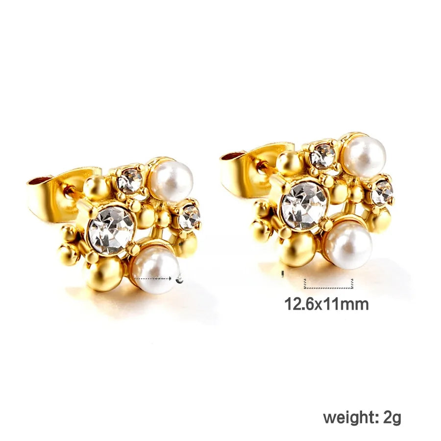 18K Gold Plated Geometric Pearl Earrings EA57380AG