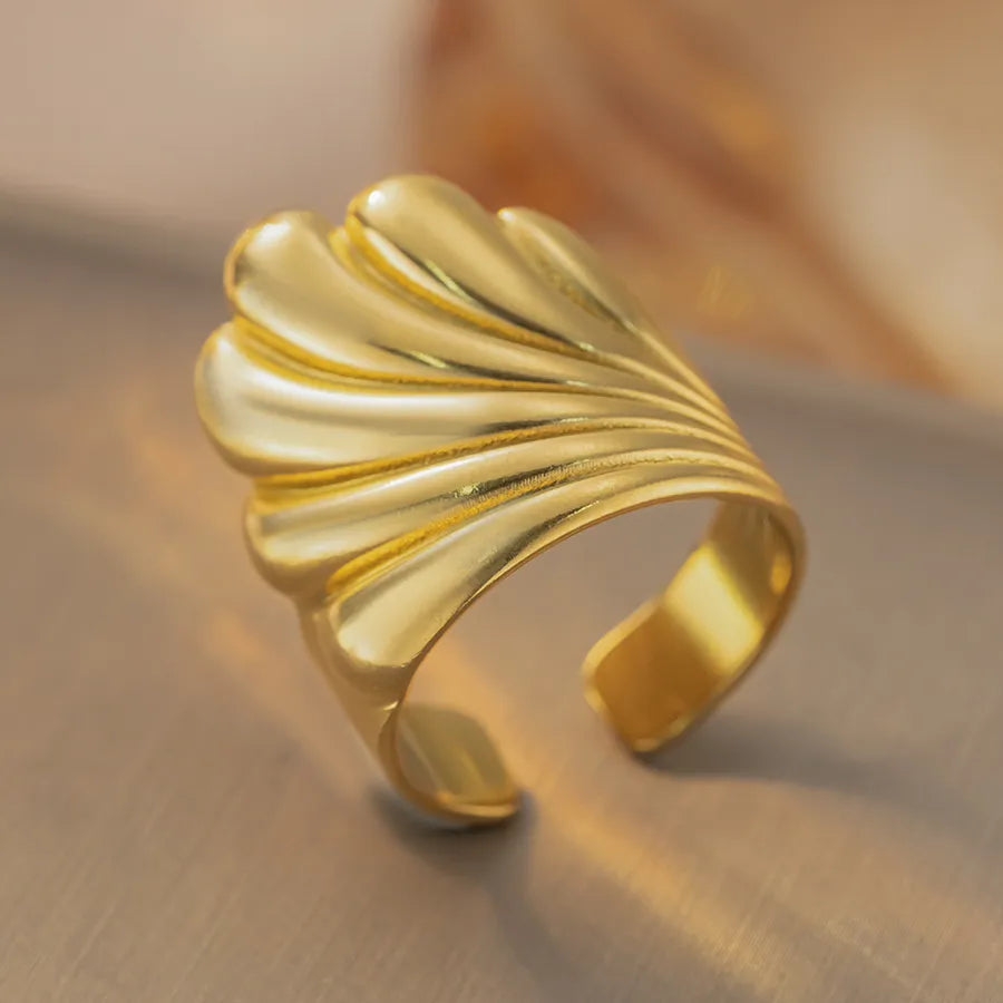 Retro Geometric Titanium Steel Ring K375 Gold Ring Adjustable