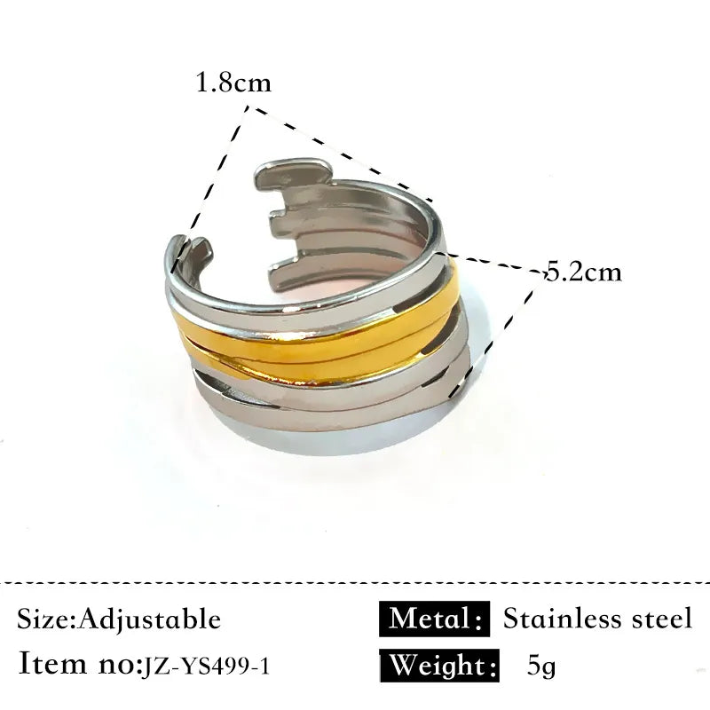 Unisex Geometric Titanium Steel Ring Gold and Silver Color Matching JZ-YS499-1
