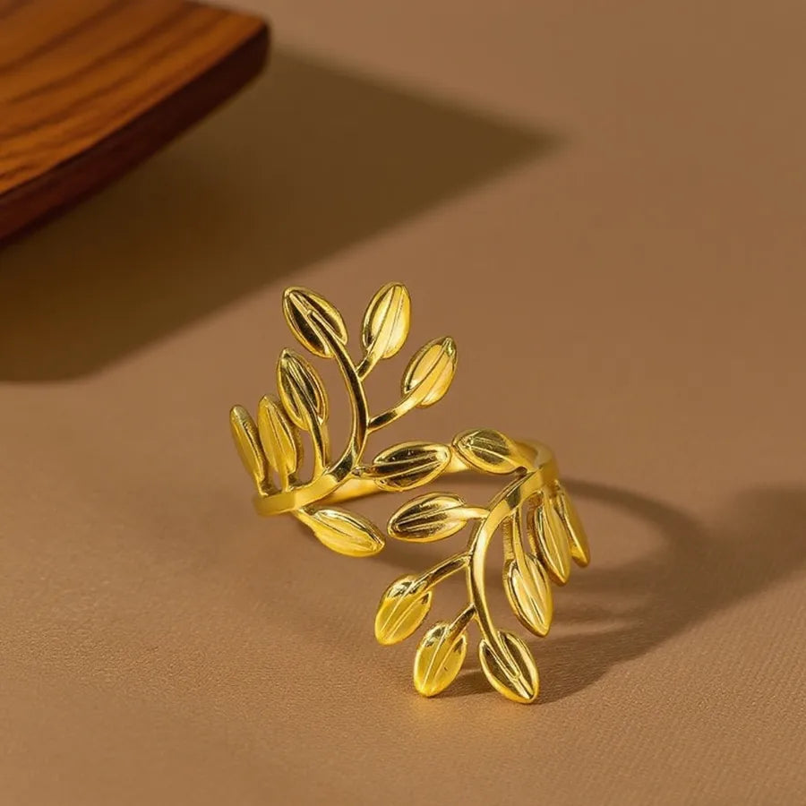 Geometric Heart Titanium Steel Ring Z045 - Personalized Leaf - Ring - Gold