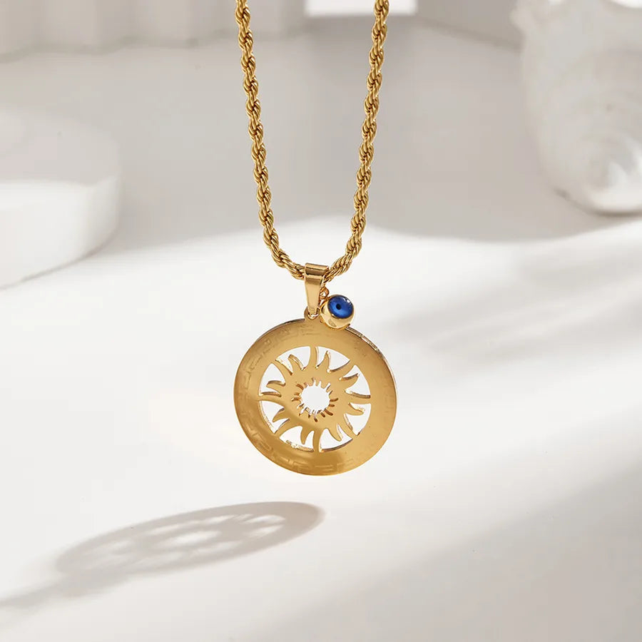 Gold Sun Eye Stainless Steel Rope Chain Necklace