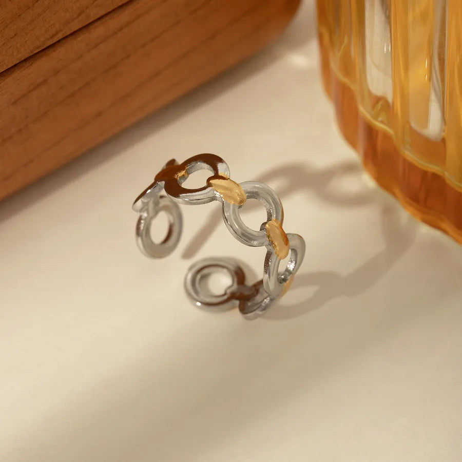 14K Gold Bow Knot Shell Open Ring Adjustable Opening Gold and Silver Double Color Interlocking Adjustable Open Ring