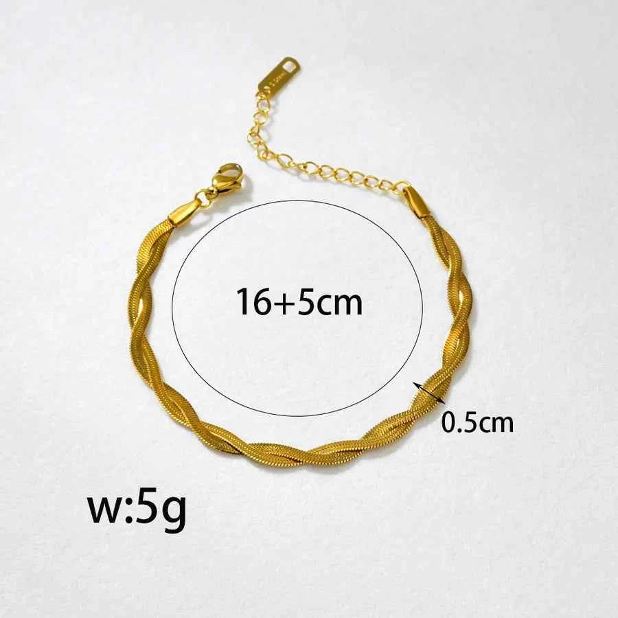 18K Gold Plated Herringbone Chain Necklace & Bracelet