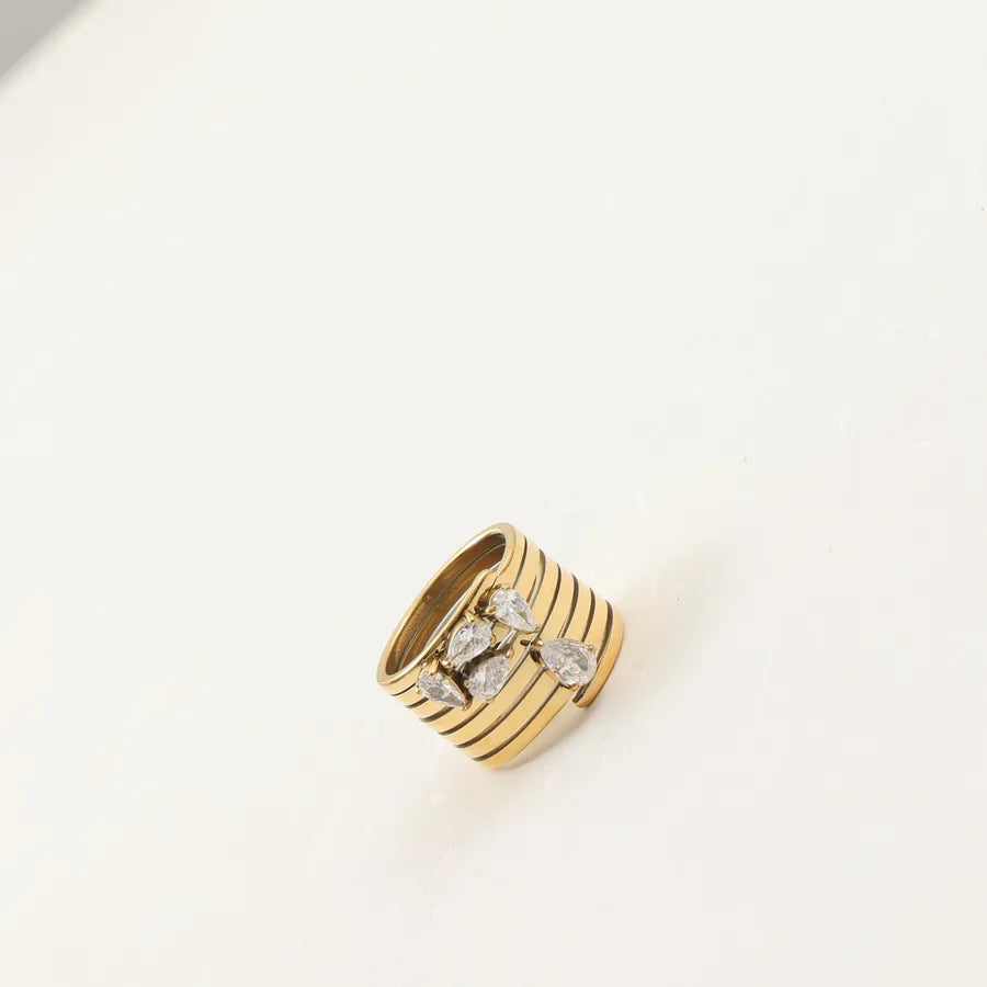 18K Gold Plated Water Drop Zircon Stainless Steel Ring