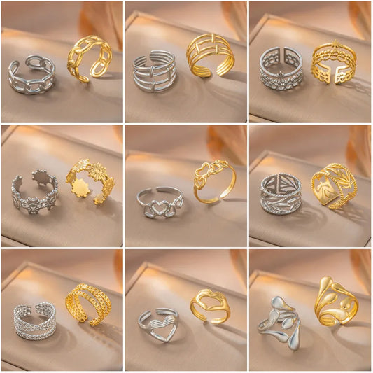 Adjustable Geometric Titanium Steel Ring