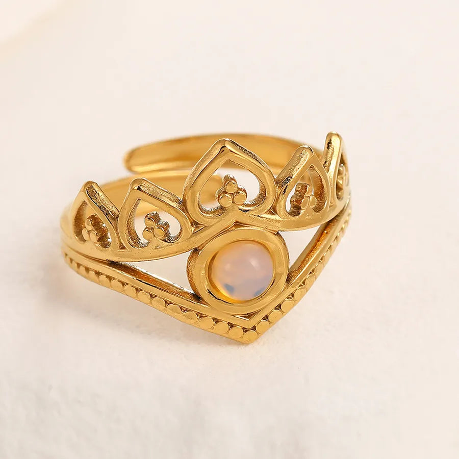 Adjustable Gold Crown Ring in Stainless Steel Adjustable Opening 18k real gold love white stone