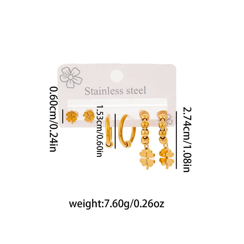 Titanium Steel Heart Earrings for Women Tassel Clover Earrings 0986