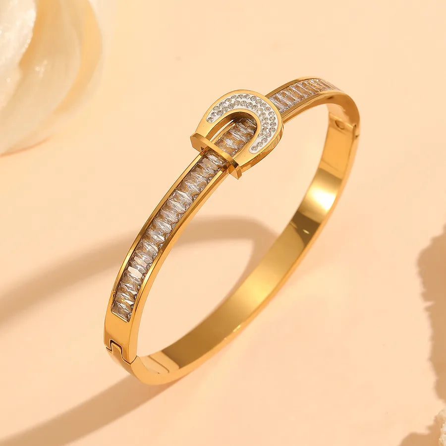 18K Gold PVD Letter & Flower Stainless Steel Bangle